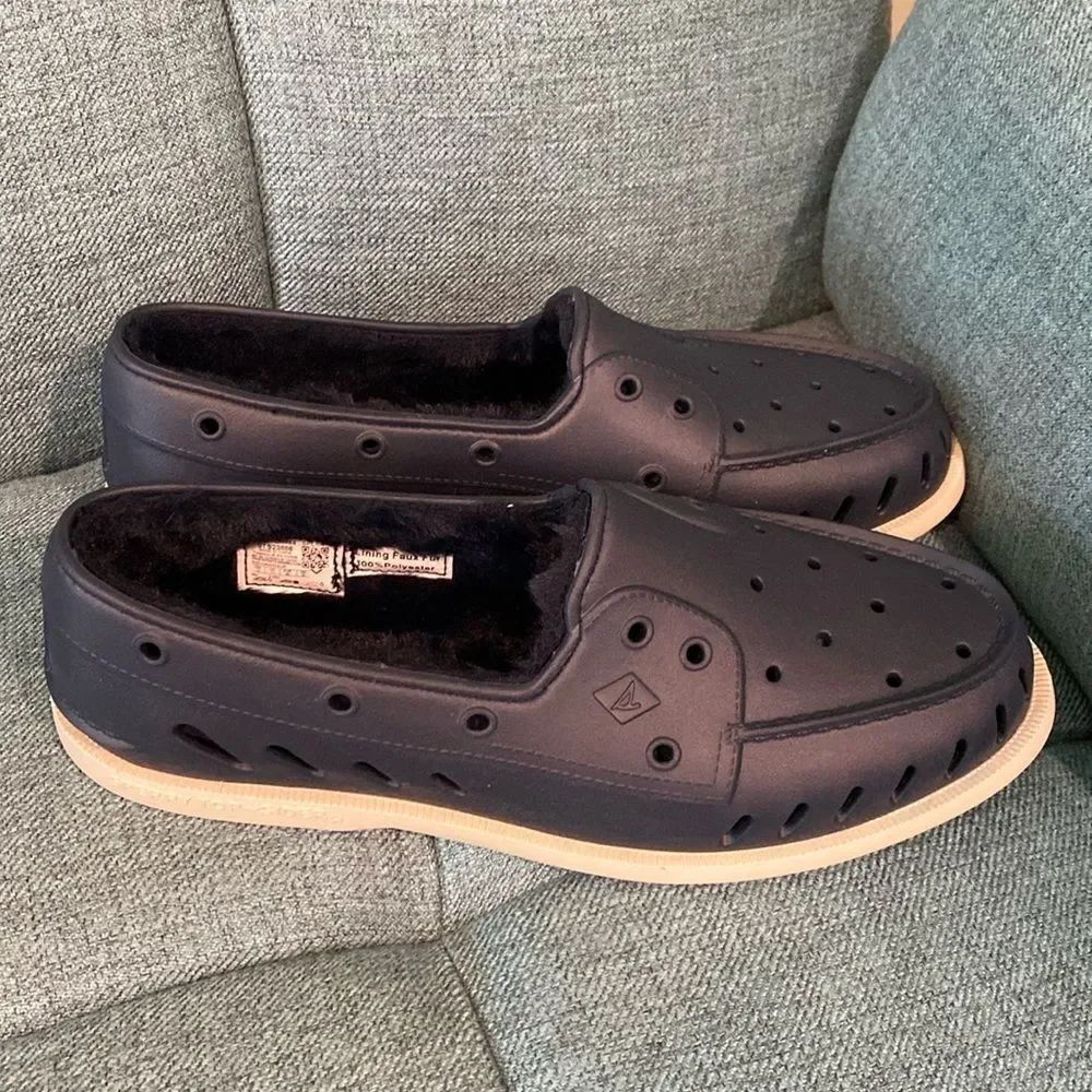 Sperry Authentic Original Float Cozy Boat Shoe Faux Fur Lined Navy Sz Men's 12
